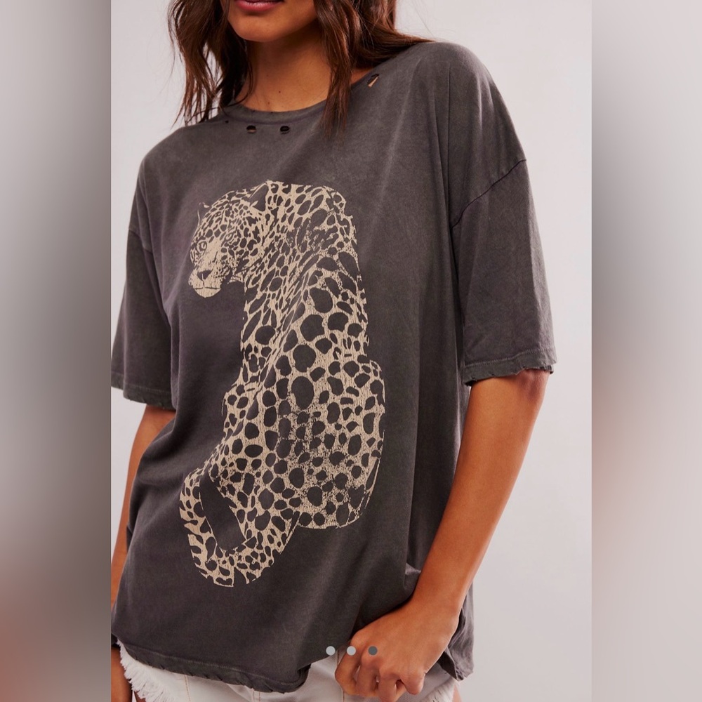 Free people distressed leopard tee size small